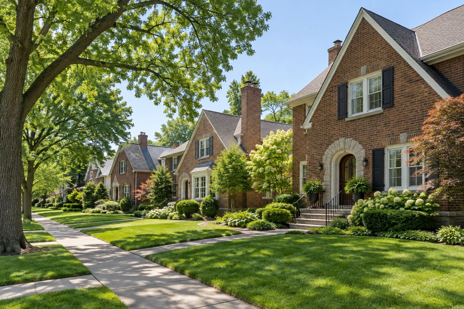 A Minneapolis residential street at sunset, illustrative